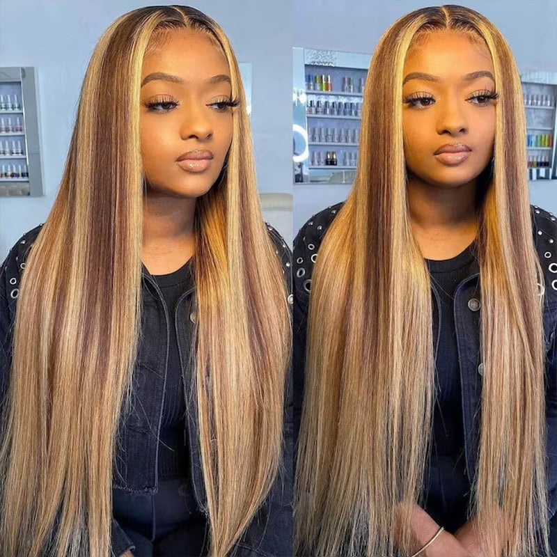 ALIGLOSSY Bye Bye Knots Glueless Wear Go 5x5 4x4 Pre Cut Lace Wig P4/27 Highlight Straight HD Lace Closure Wig Beginner Friendly