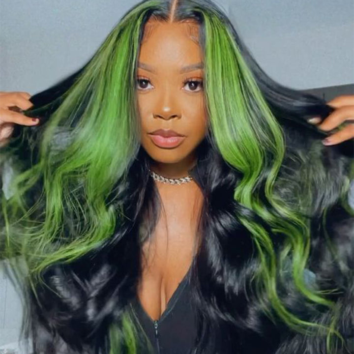 ALIGLOSSY 180% Density Black Green 13x4 HD Lace Frontal Human Hair Wig