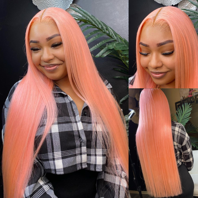 Aliglossy 250 Density Light Rose Pink 13x4 Lace Front Straight Human Hair Wigs