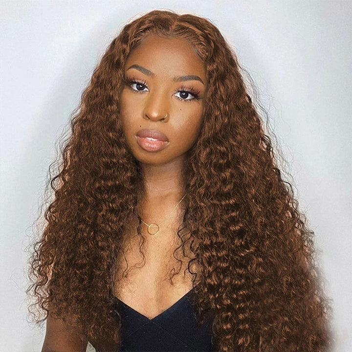 ALIGLOSSY Wear Go Glueless Chocolate Brown Deep Wave Lace Closure Wig 4x4 5x5 Pre Cut HD Transparent Curly Human Hair Lace Wigs Beginner Friendly