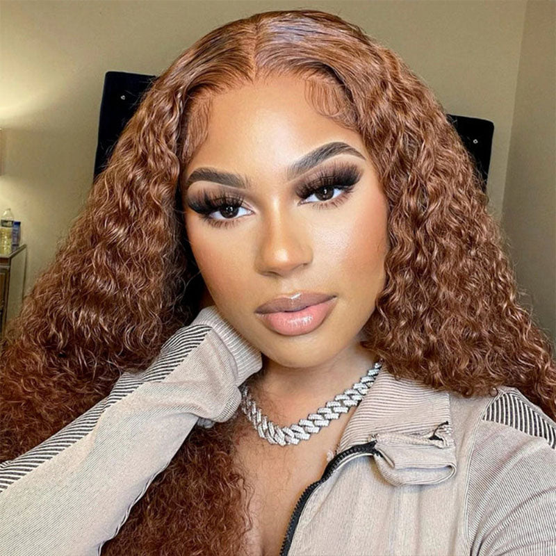 ALIGLOSSY Wear Go Glueless Chocolate Brown Deep Wave Lace Closure Wig 4x4 5x5 Pre Cut HD Transparent Curly Human Hair Lace Wigs Beginner Friendly