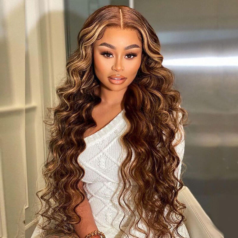 ALIGLOSSY P4/27 Highlight Color 13*6 HD Transparent Body Wave Lace Front Wig 13x4 Lace Human Hair Wigs