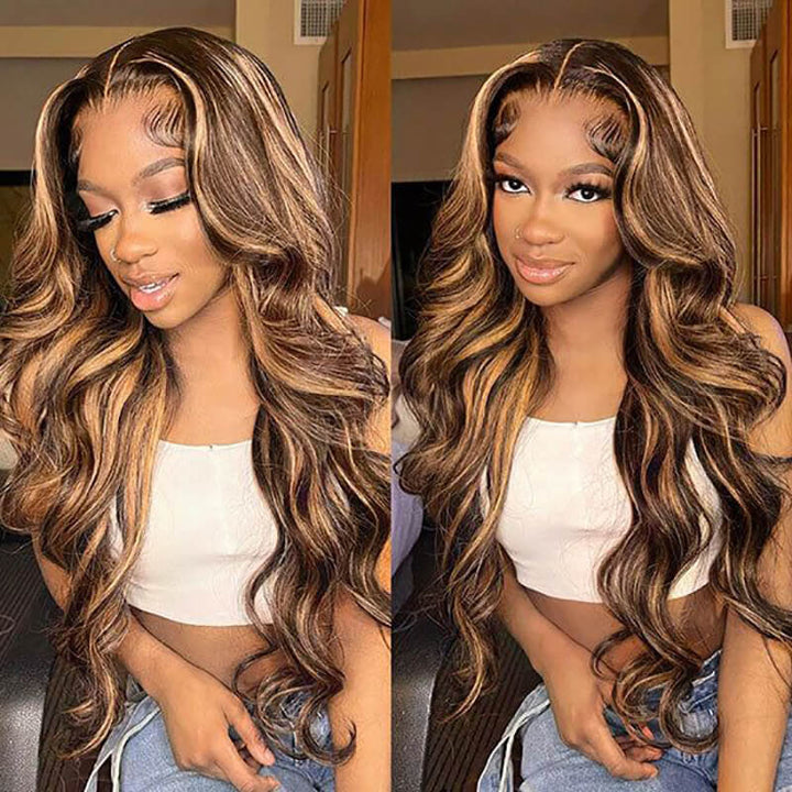 ALIGLOSSY P4/27 Highlight Color 13*6 HD Transparent Body Wave Lace Front Wig 13x4 Lace Human Hair Wigs