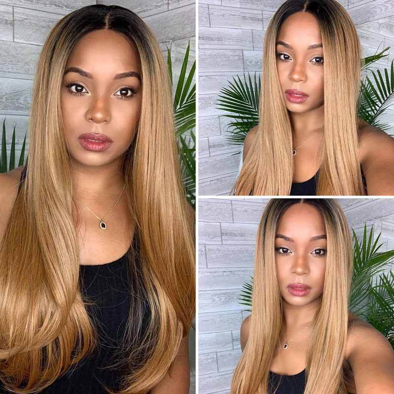 ALIGLOSSY Ombre 1B27 1B30 Color Wig 13x4 HD Lace Front Straight Hair