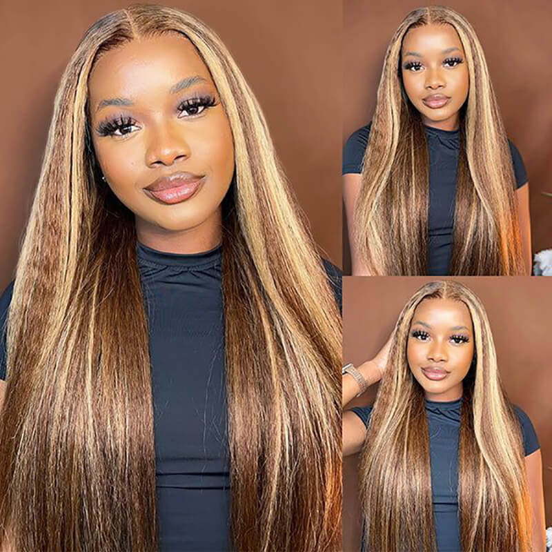 ALIGLOSSY P4/27 Highlight Color 13x6 HD Transparent Deep Part Lace Front Wig 13x4 Lace Straight Human Hair Wigs