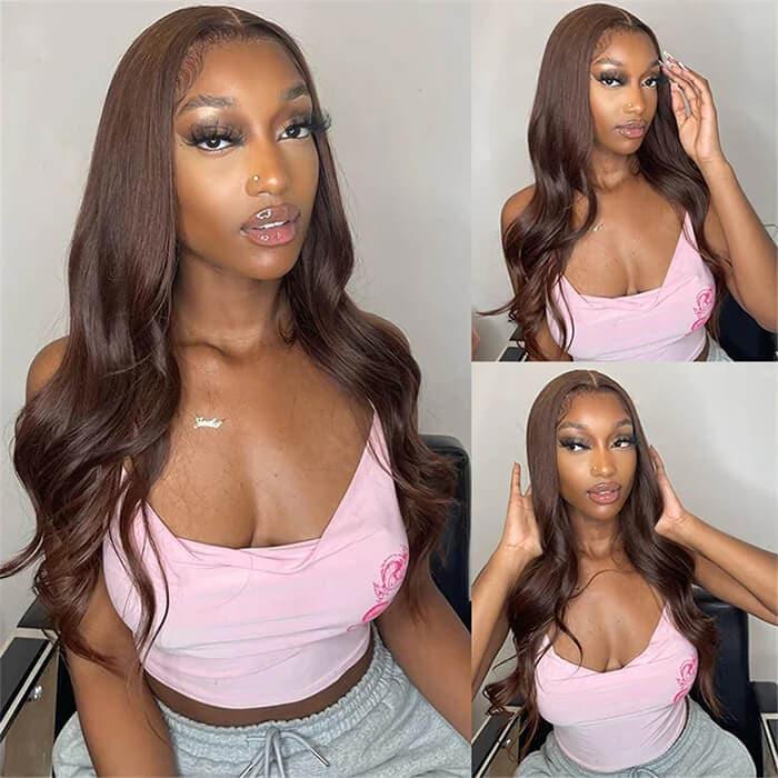 ALIGLOSSY Chocolate Brown 13x4 HD Lace Front Body Wave Wig 180% Density