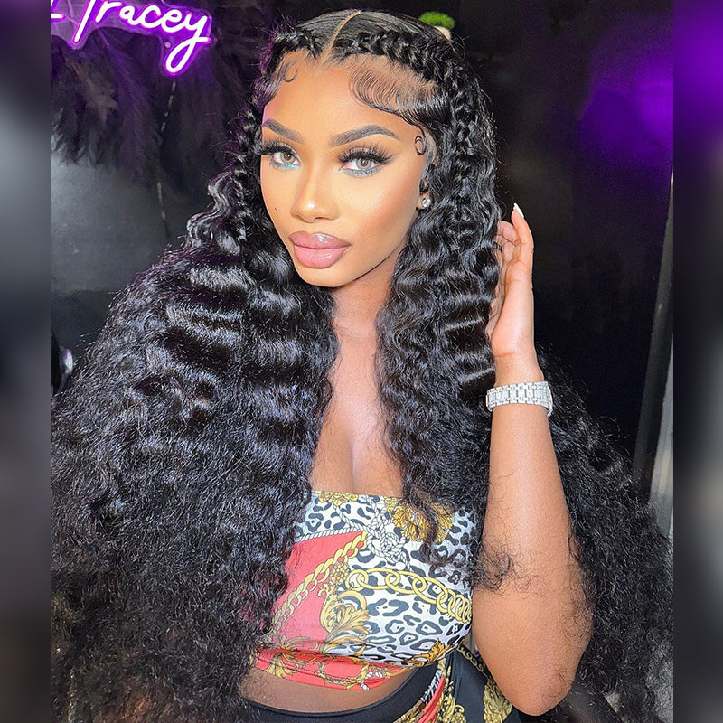 200 250 Density 13x6 Transparent Lace Front Deep Wave Human Hair