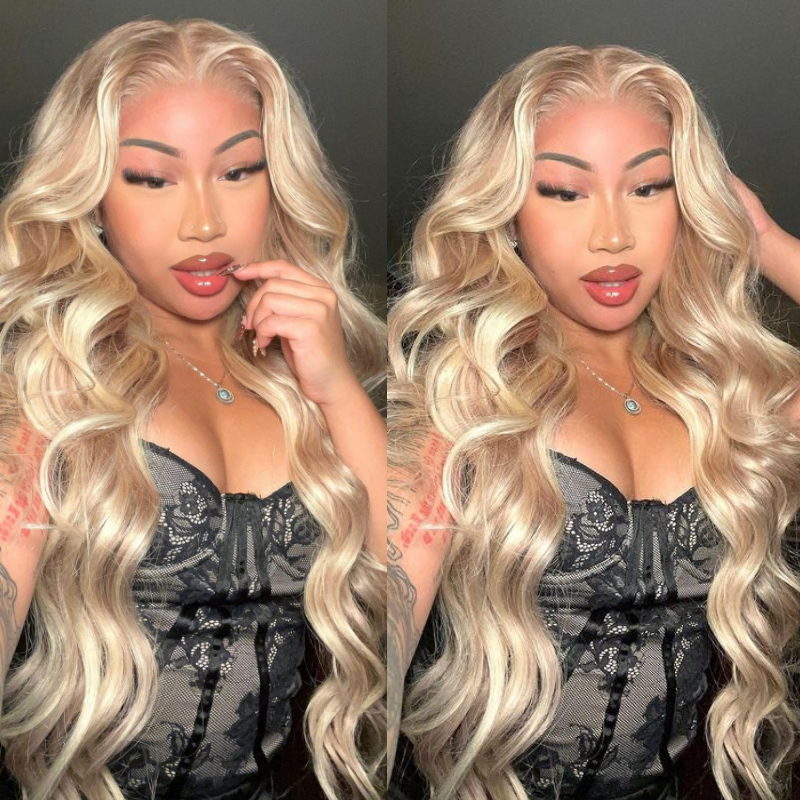 200 250 Density Balayage Ash Blonde 13x4 Lace Front Straight Body Wave Virgin Human Hair Wigs