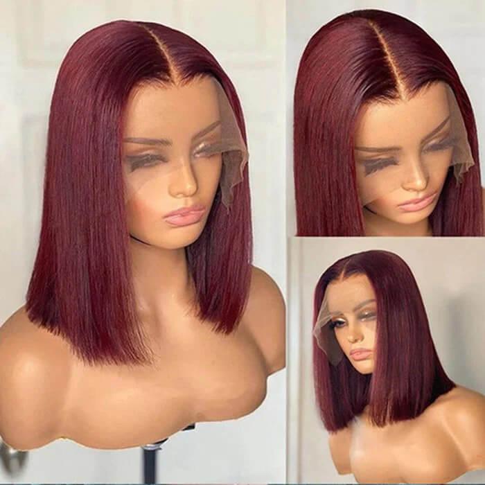 ALIGLOSSY 150% Density 99J 13x4 HD Lace Front Straight Hair Bob Wigs