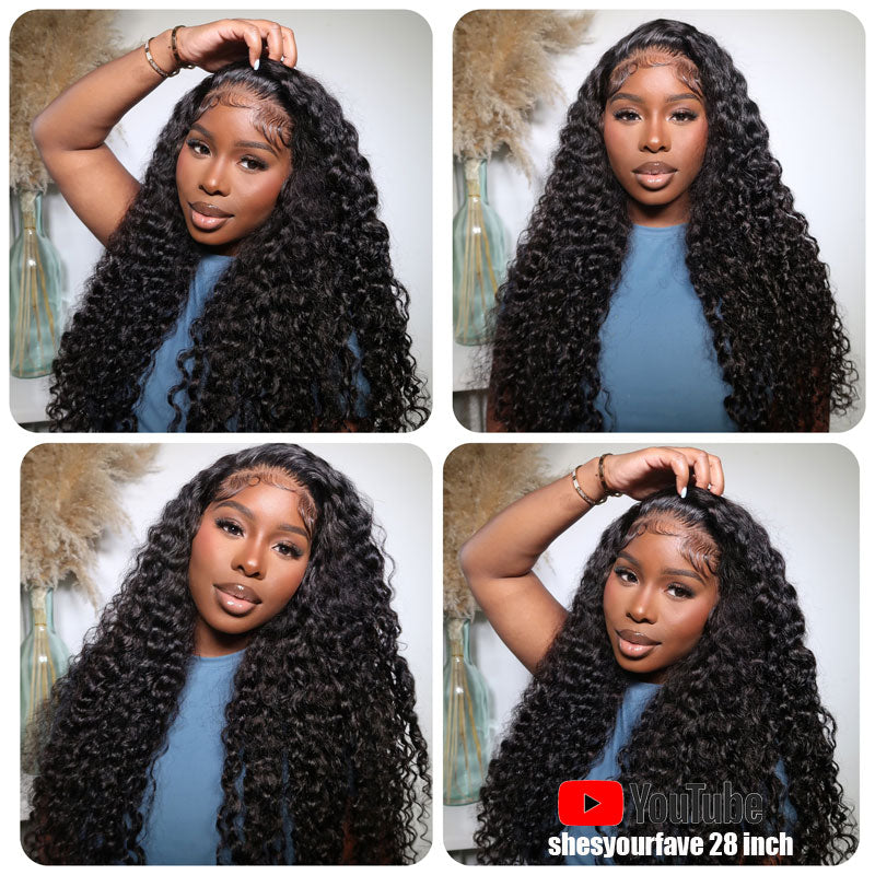 28"=$188.88 ALIGLOSSY 180% 13x4 HD Transparent Straight Body Loose Deep Water Wave Virgin Human Hair Wigs