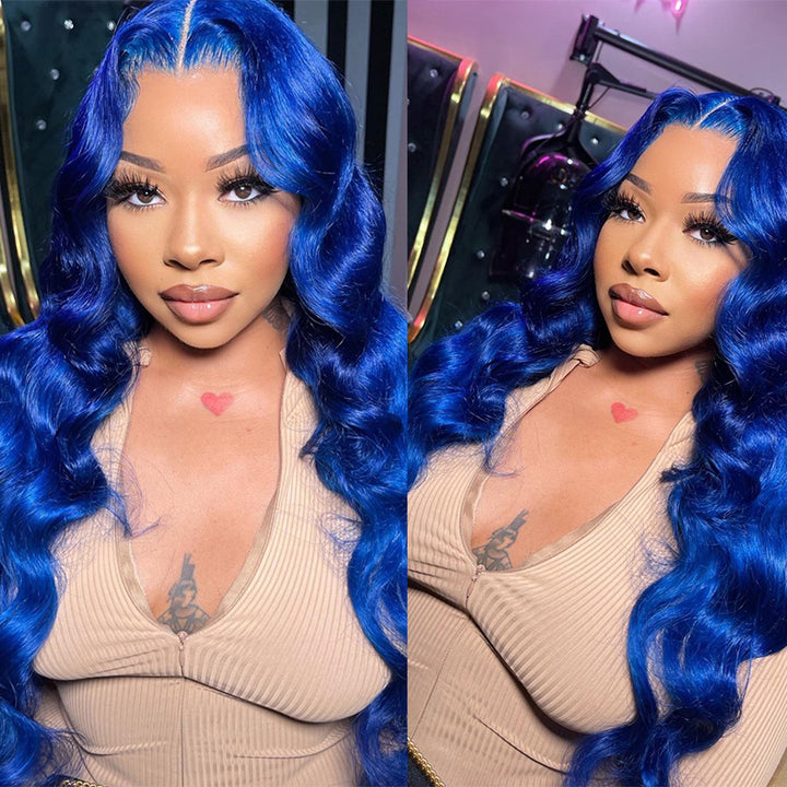 ALIGLOSSY 180% Density 13x4 Blue Color Lace Frontal Virgin Hair Wigs