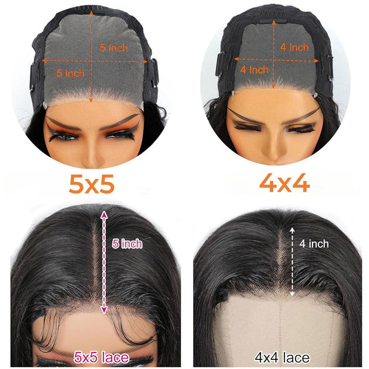 ALIGLOSSY 180% Density 4x4 5x5 Pre Plucked Pre Cut Wear And Go Glueless Body Wave Lace Closure Wig