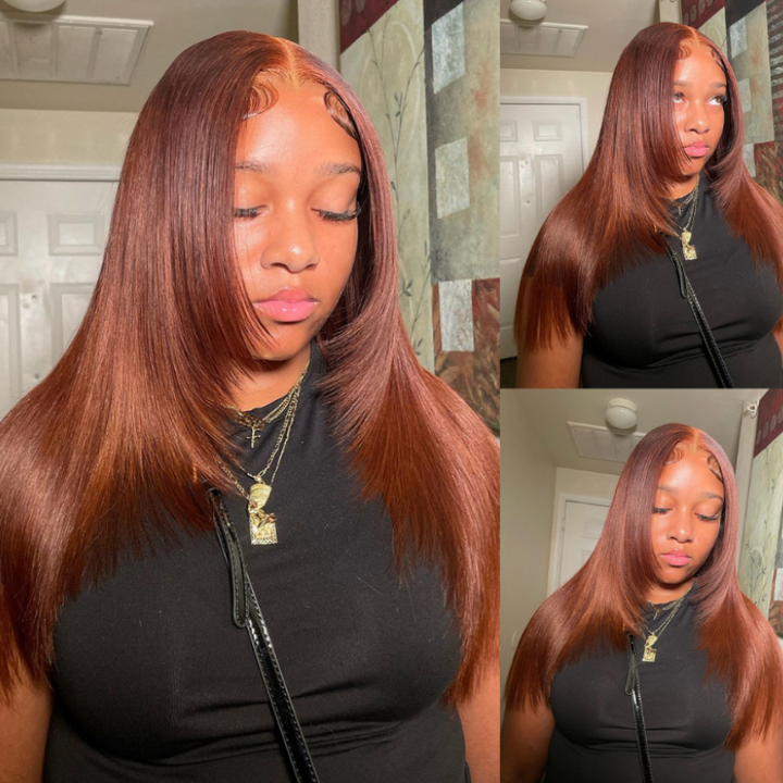 ALIGLOSSY Layered Chocolate Brown Hair Wig 200 250 Density 13x4 HD Transparent Lace Frontal Wigs
