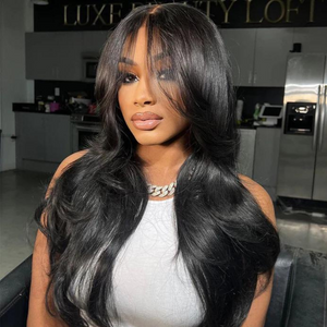 ALIGLOSSY Curtain Bangs 13x4 HD Transparent Straight Lace Frontal Wigs