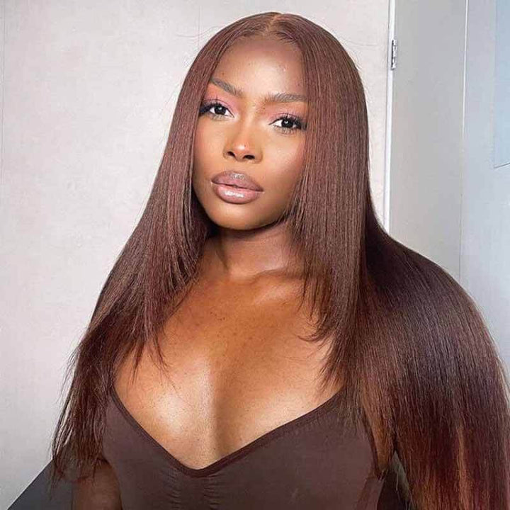 ALIGLOSSY Chocolate Brown 13x4 HD Transparent Straight Lace Front Human Hair Wigs