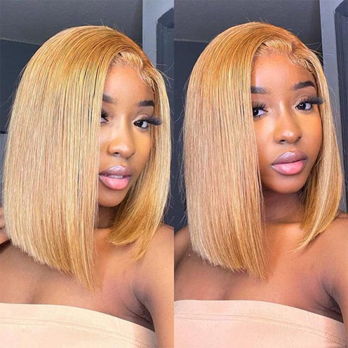 ALIGLOSSY 13X4 HD Lace Honey Blonde Straight Bob Hair Wig 150% Density