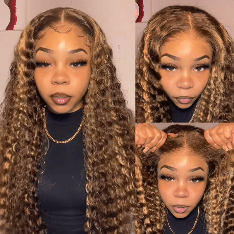 ALIGLOSSY Bye Bye Knots Glueless Wear Go 5x5 4x4 Glueless Lace Wig Pre Cut Lace Highlight Deep Wave  HD Lace Closure Wig Beginner Friendly