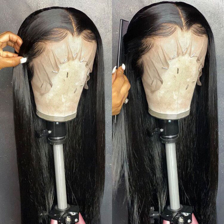 28"=$188.88 ALIGLOSSY 180% 13x4 HD Transparent Straight Body Loose Deep Water Wave Virgin Human Hair Wigs