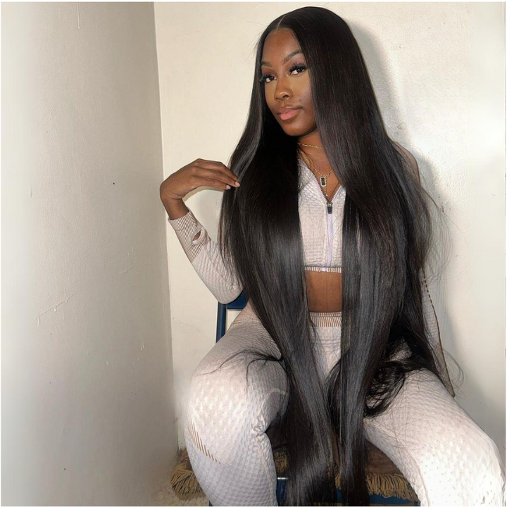 ALIGLOSSY 30 32 34 36 38 Inch Bush Down Straight Hair Wig 13x4 13x6 Lace Frontal Human Hair Wigs