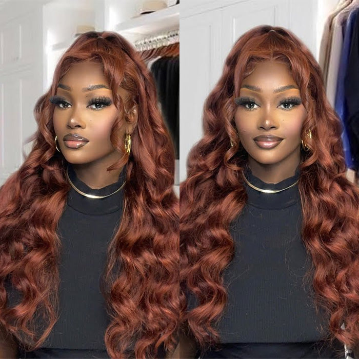 ALIGLOSSY 13X4 Reddish Brown HD Transparent Body Wave Lace Front Wig