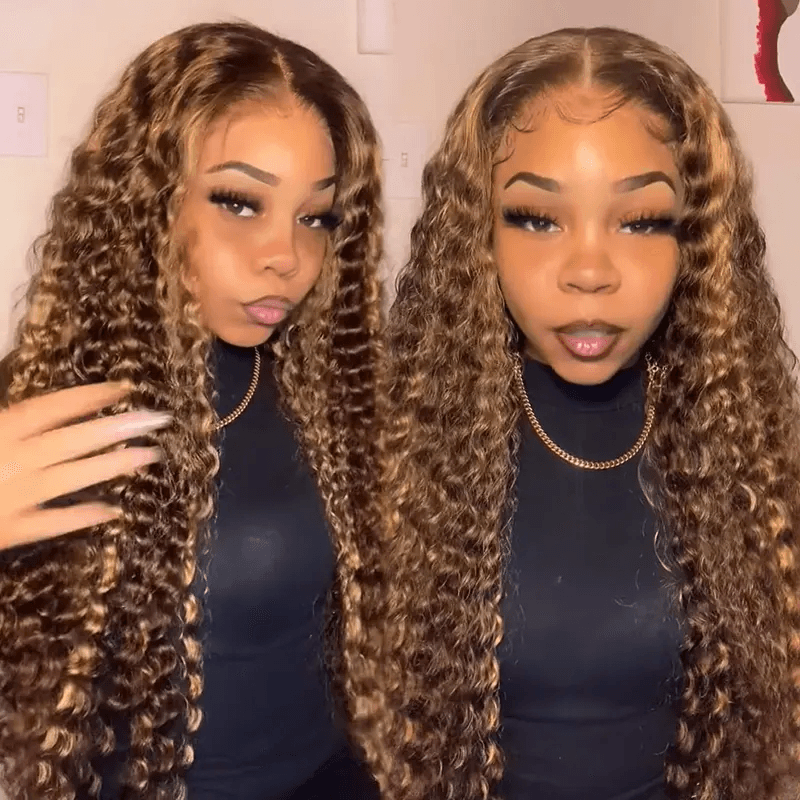 ALIGLOSSY Bye Bye Knots Glueless Wear Go 5x5 4x4 Glueless Lace Wig Pre Cut Lace Highlight Deep Wave  HD Lace Closure Wig Beginner Friendly