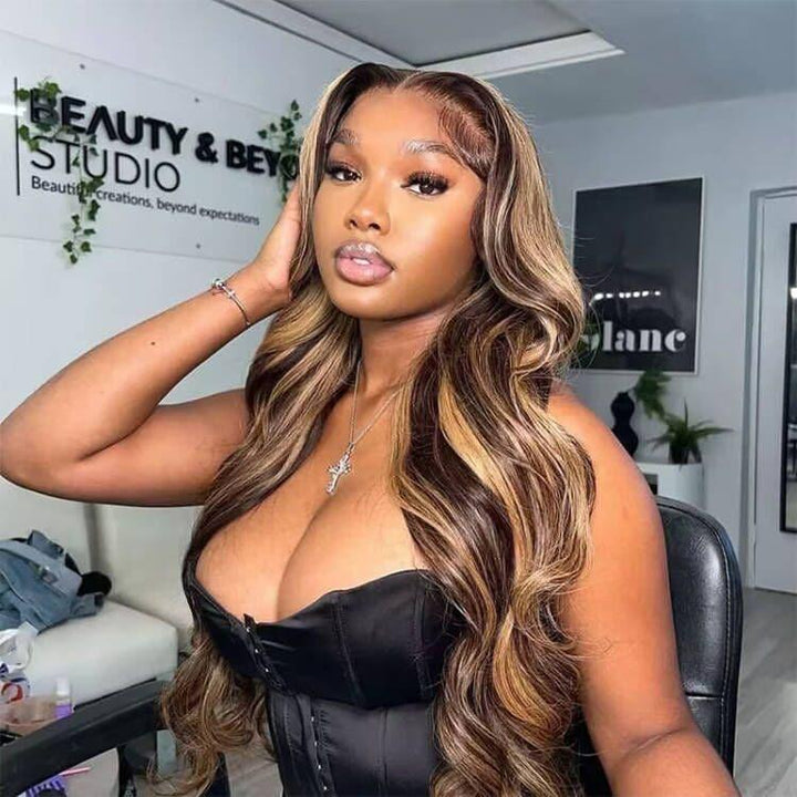 ALIGLOSSY Highlight P4/27 13x4 HD Lace Front Body Wave Human Hair Wig