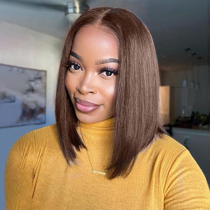 ALIGLOSSY #4 Chocolate Brown Short Straight Bob 13x4 Lace Front Wig