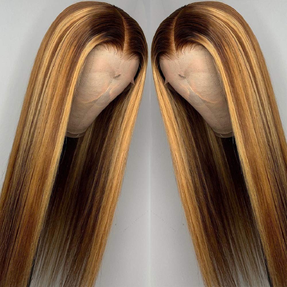 ALIGLOSSY 30 32 34 36 Inch 180  Density 13x4 Lace Frontal Ombre Brown P4 27 Highlights Honey Blonde Red Straight Hair Wig