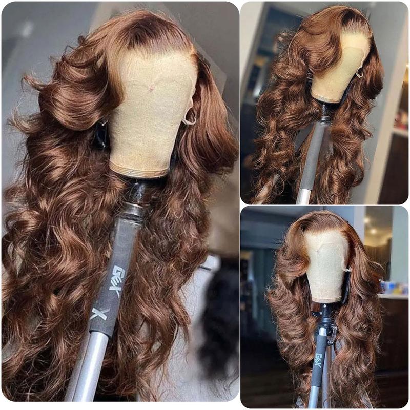 ALIGLOSSY 180 Density Chocolate Light Brown Brazilian Body Wave 13x4 HD Transparent Lace Front Human Hair Wigs