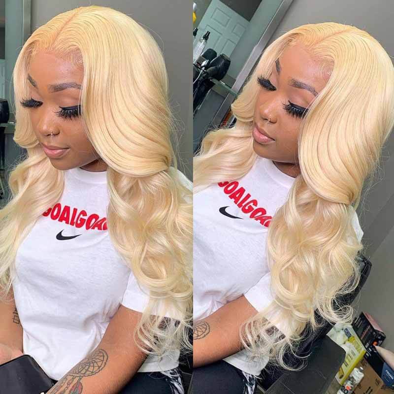 ALIGLOSSY 613 Blonde 13 by 4 13 by 6 Lace Frontal Body Wave Human Hair Wigs