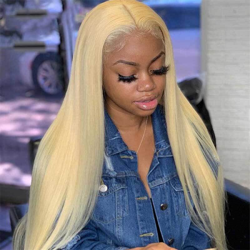 ALIGLOSSY Glueless 613 Blonde Straight Hair 13x4 Lace Front Wigs