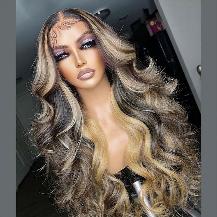 Aliglossy Balayage Highlights Color 13x4 Lace Front Human Hair Wigs