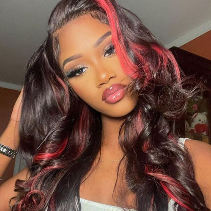 ALIGLOSSY Burgundy 99J Red Highlight 13x4 Lace Front Body Wave Wigs