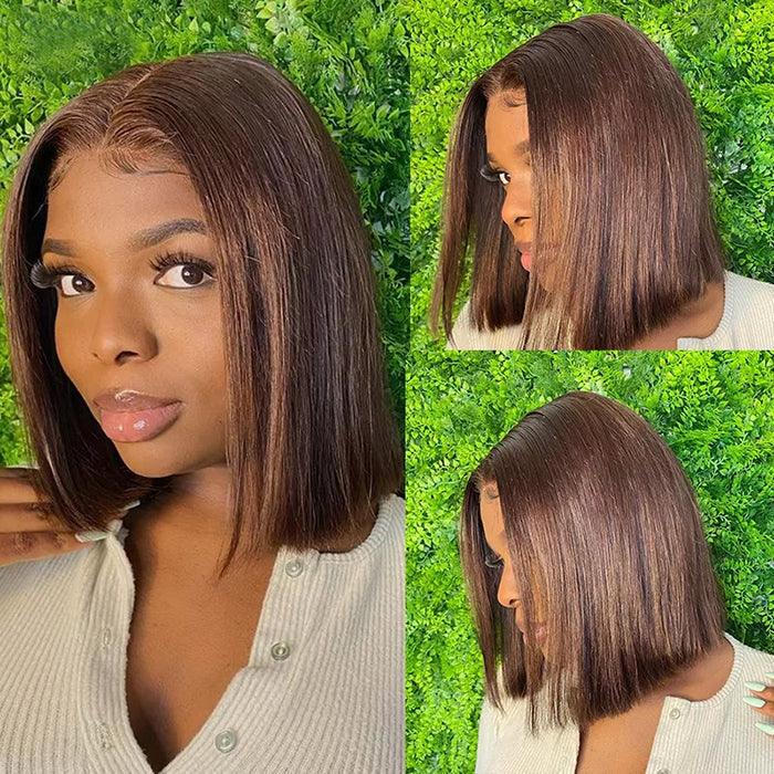 ALIGLOSSY #4 Chocolate Brown Short Straight Bob 13x4 Lace Front Wig