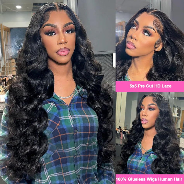 ALIGLOSSY Pre Cut Wear And Go Glueless 4x4 5x5 Body Wave Lace Closure Wig HD Transparent Lace With Pre Plucked Beginner Friendly