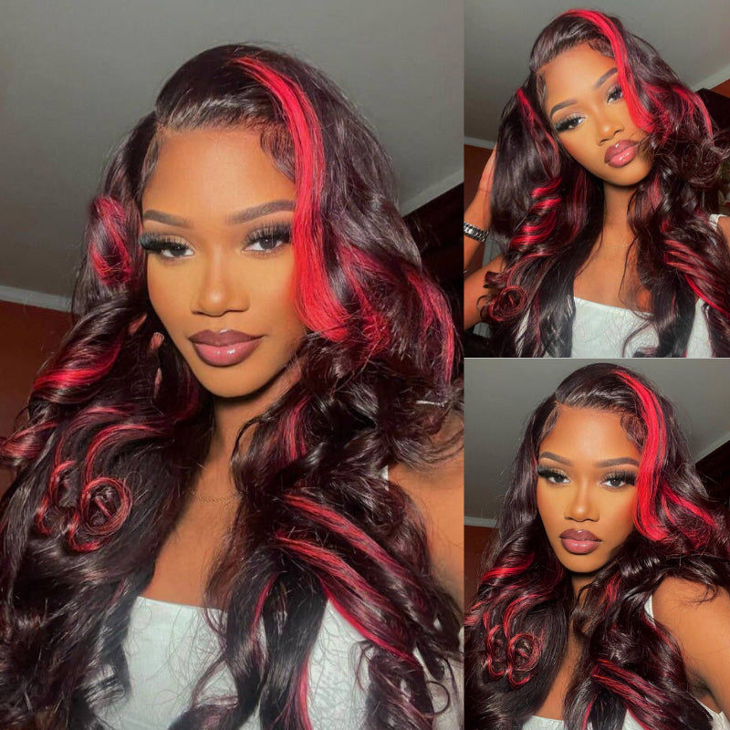 ALIGLOSSY Burgundy 99J Red Highlight 13x4 Lace Front Body Wave Wigs