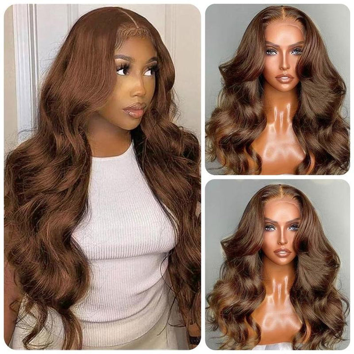 ALIGLOSSY 180 Density Chocolate Light Brown Brazilian Body Wave 13x4 HD Transparent Lace Front Human Hair Wigs