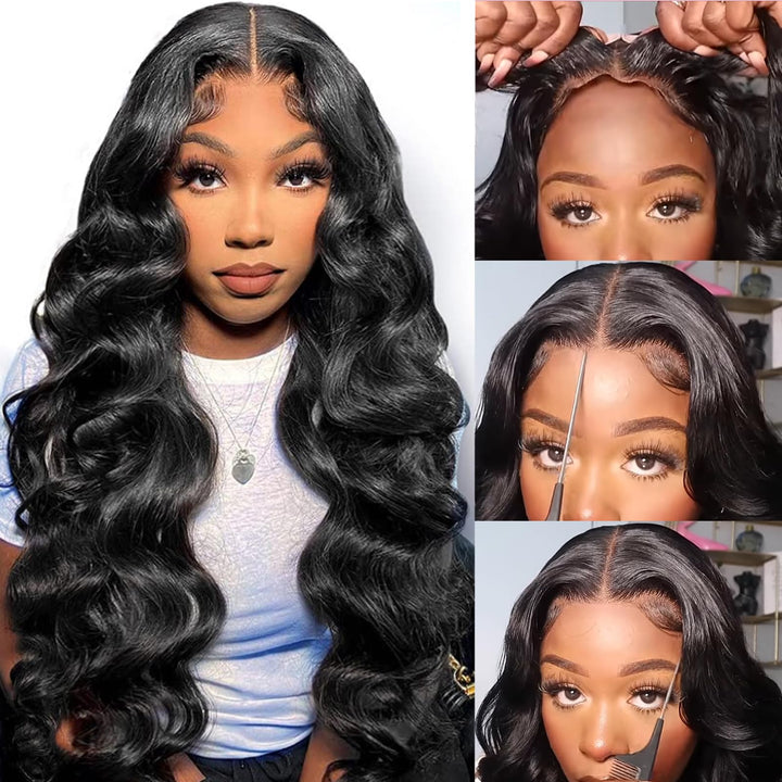 ALIGLOSSY Pre Cut Wear And Go Glueless 4x4 5x5 Body Wave Lace Closure Wig HD Transparent Lace With Pre Plucked Beginner Friendly