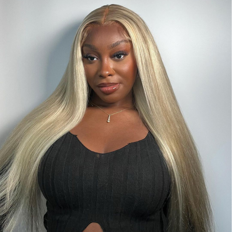 200 250 Density Balayage Ash Blonde 13x4 Lace Front Straight Body Wave Virgin Human Hair Wigs