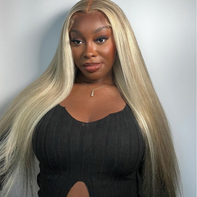200 250 Density Balayage Ash Blonde 13x4 Lace Front Straight Body Wave Virgin Human Hair Wigs
