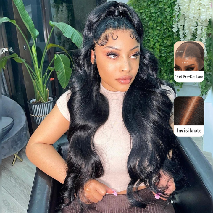 ALIGLOSSY Pre cut Pre plucked Glueless Lace Front Wigs 250 Density Pre Bleached Invisible Knots Body Wave Pre-Everything Wig