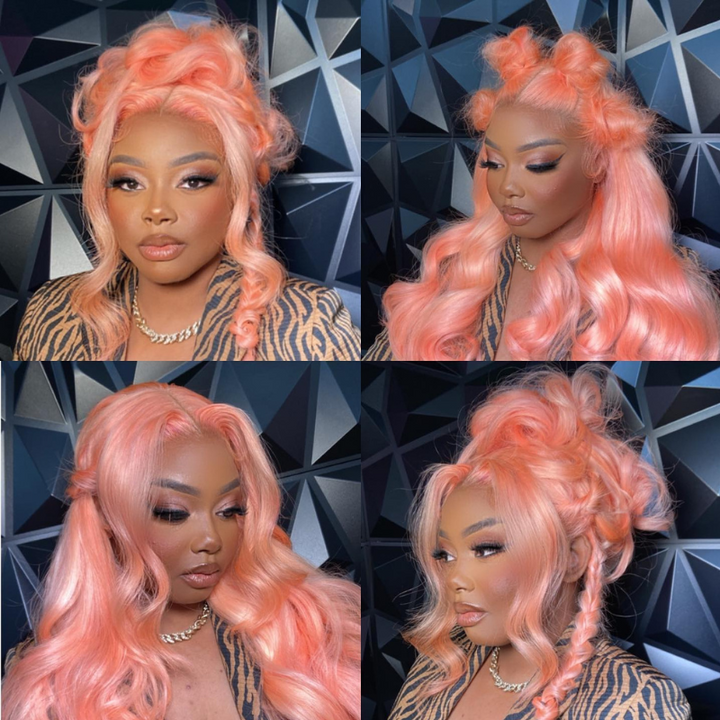 Aliglossy 200 250 Density Light Baby Pink 13x4 Lace Frontal Body Wave Human Hair Wigs