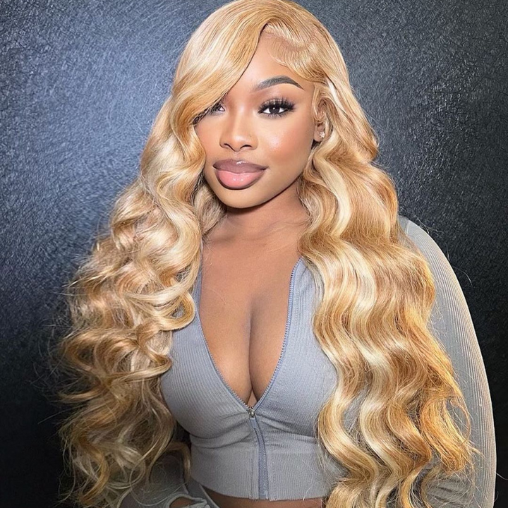 Aliglossy 613 Blonde Brown Multi Color Balayage 13x4 HD Transparent Lace Front Human Hair Wigs