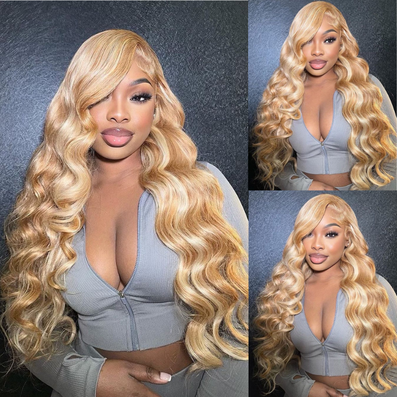 Aliglossy 613 Blonde Brown Multi Color Balayage 13x4 HD Transparent Lace Front Human Hair Wigs