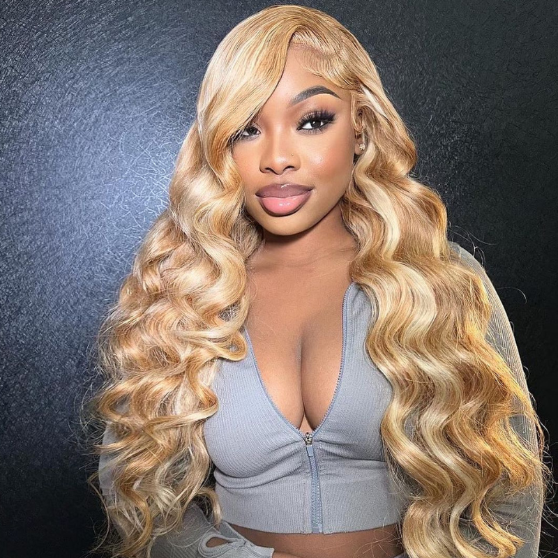 Aliglossy 613 Blonde Brown Multi Color Balayage 13x4 HD Transparent Lace Front Human Hair Wigs