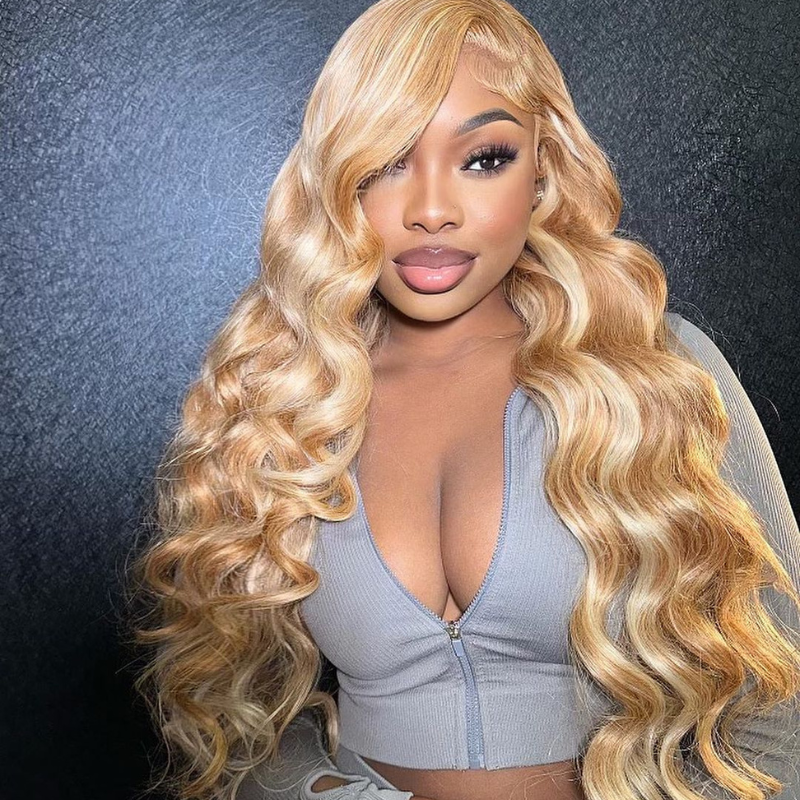 Aliglossy 613 Blonde Brown Multi Color Balayage 13x4 HD Transparent Lace Front Human Hair Wigs