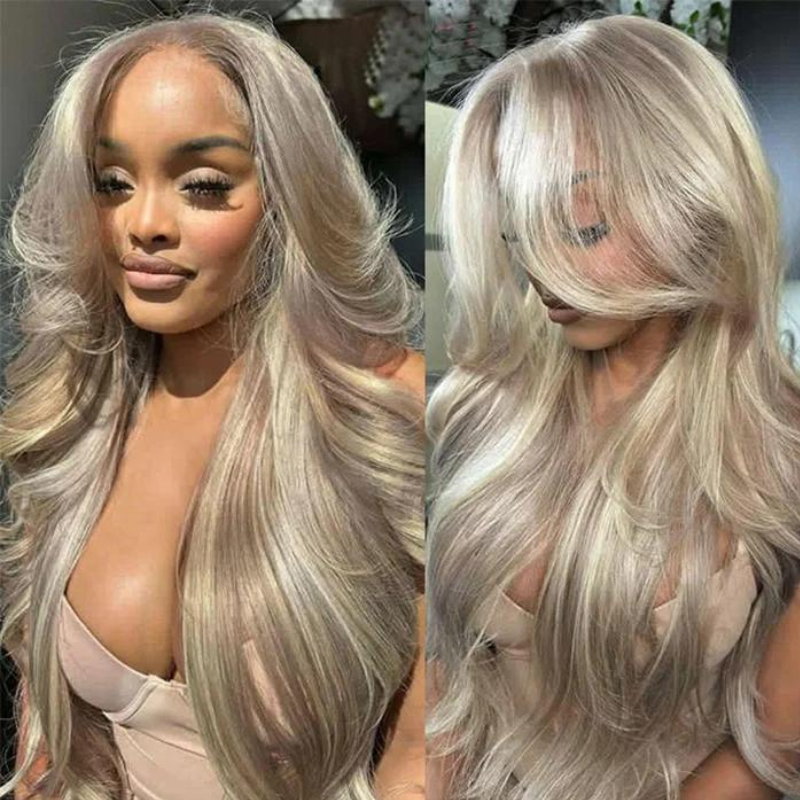Aliglossy Ash Blonde Balayage 13*4 HD Lace Frontal 200% 250% Density Straight Body Wave Human Hair Wigs