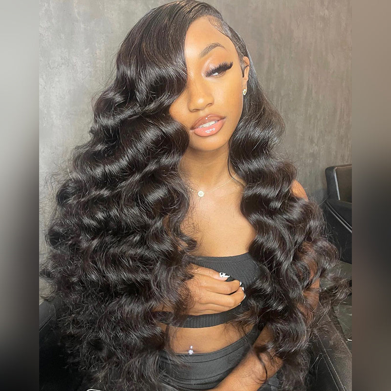 Aliglossy Wand Curls 13x4 Lace Front Loose Deep Wave Human Hair Wigs