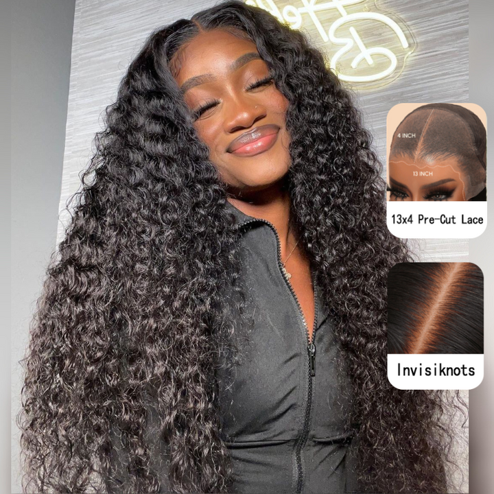 ALIGLOSSY Pre-Everything Wear Go Glueless 13x4 Lace Front Deep Wave Curly Hair Wigs