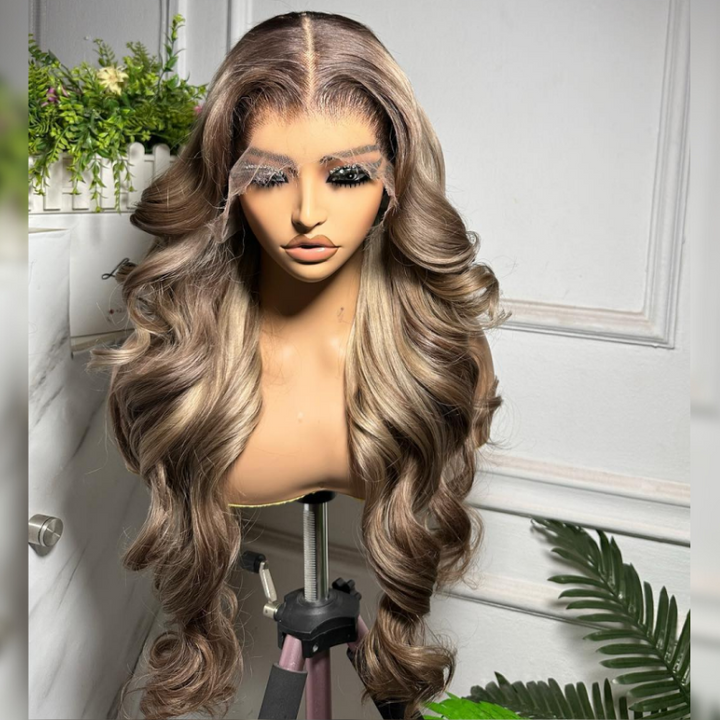 Aliglossy 250 Density Ash Dirty Ombre Skunk Blonde 13x4 Lace Front Human Hair Wigs